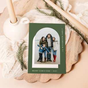 Einfacher Weihnachtsbogen   Modernes Zwei-Foto Feiertagskarte