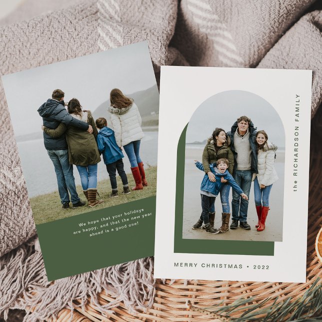 Einfacher Weihnachtsbogen | Modernes Zwei-Foto Feiertagskarte (Von Creator hochgeladen)