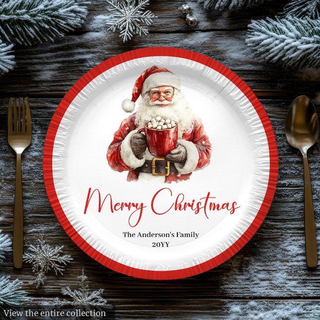 Einfacher Weihnachtsmann Stylischer Moderner Feier Pappteller (Simple Santa Claus Stylish Modern Holiday Plate)