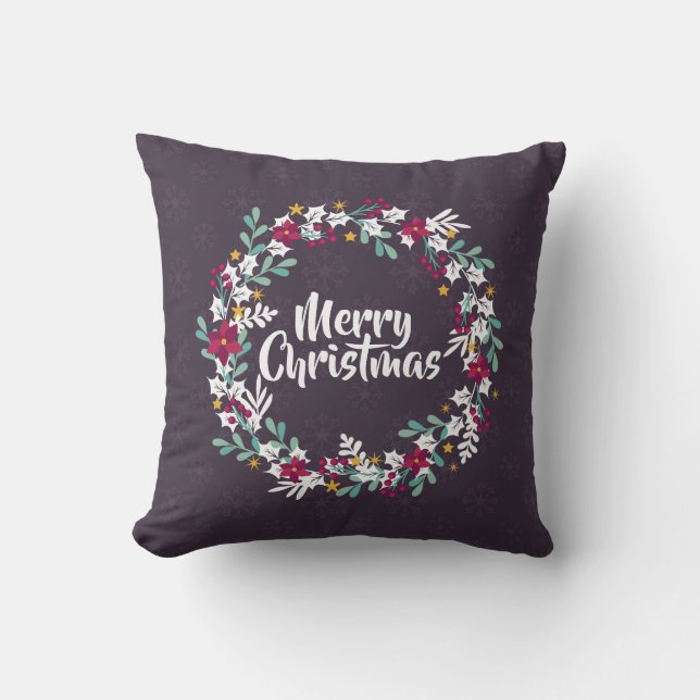 Einfacher WeihnachtsWreathlila | Throw-Kissen Kissen (Vorderseite)