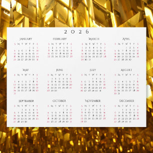 Einfacher Weißer 2026 Jahreskalender Magnet