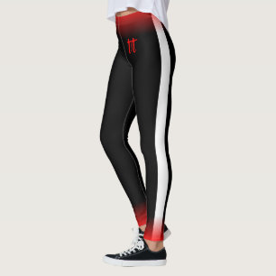 Einfacher weißer Streifen auf Schwarz mit Rot und  Leggings