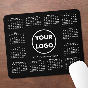 Einfaches 2026-Kalender-Geschäftslogo auf Schwarz Mousepad