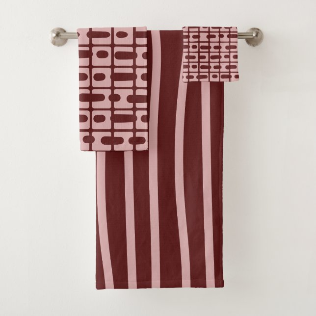 Einfaches Abstraktes Burgundy-Pink-Muster Badhandtuch Set (Insitu)