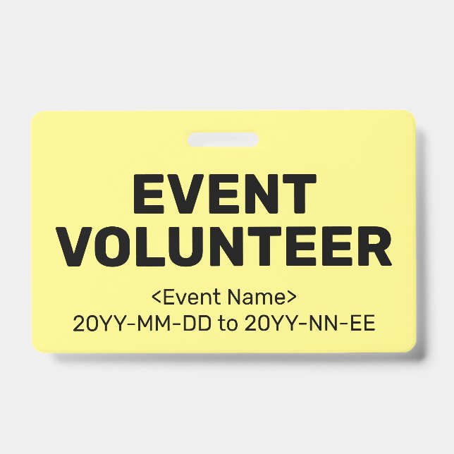 Einfaches Abzeichen "EVENT VOLUNTEER" Ausweis (Vorderseite)