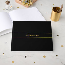 Einfaches anpassbares Gold- und Schwarz-Textdesign Gästebuch