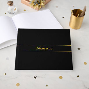 Einfaches anpassbares Gold- und Schwarz-Textdesign Gästebuch