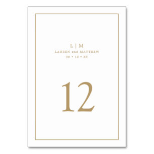 Einfaches Antikes Gold Monogramm Elegante Hochzeit Tischnummer