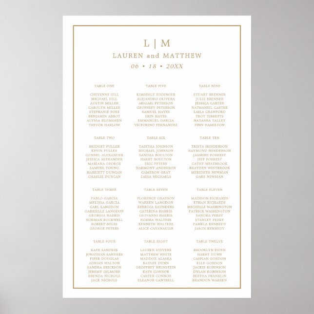 Einfaches antikes goldenes Monogramm-Hochzeitssitz Poster (Vorne)