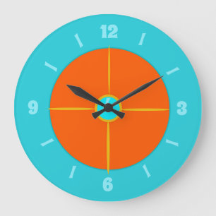 Einfaches Aquablau mit verbranntem orangefarbenem Große Wanduhr