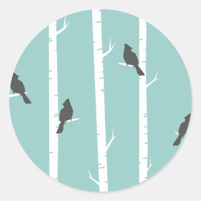 Einfaches Aquamarines Blaue Vogelbaum-Muster Runder Aufkleber (Vorderseite)