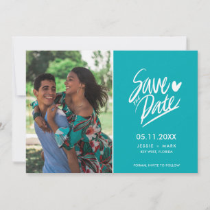 Einfaches Aquamarines Foto Moderne Hochzeit rettet Ankündigung