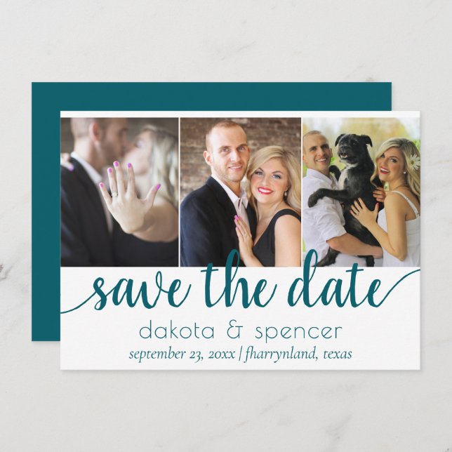 Einfaches Aquamarines Skript | Dark Midnight Green Save The Date (Vorne/Hinten)