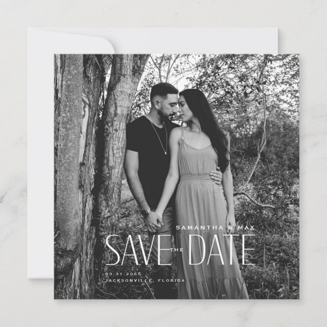 Einfaches B/W-Foto Modernes Quadrat Rett Datum Save The Date (Vorderseite)