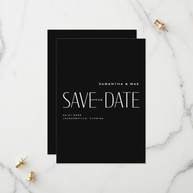 Einfaches B/W Modern Monogramm Save the Date (Vorderseite/Rückseite Beispiel)