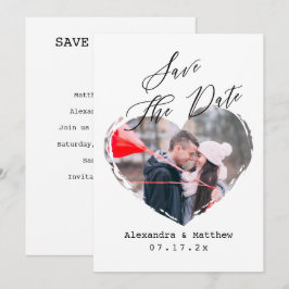 Einfaches B&W Script Minimalistisch Heart Vertical Save The Date