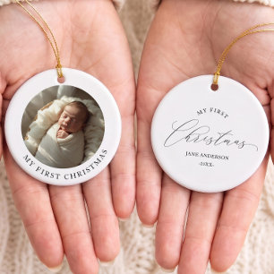 Einfaches Baby-Foto Erstes Weihnachten Keramik Ornament