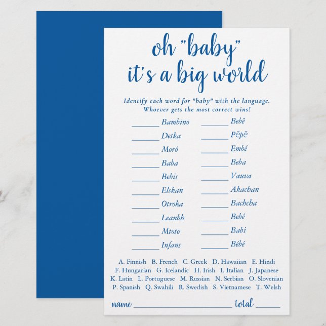 Einfaches Baby rund um die Welt | French Blue Quiz (Vorne/Hinten)