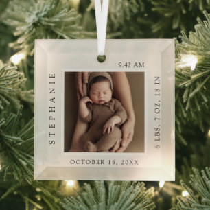 Einfaches Babyname & Geburtsstatistik-Foto-Andenke Ornament Aus Glas
