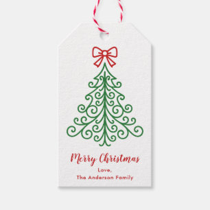 Einfaches Baum mit Bow Moderne Weihnachten Geschenkanhänger