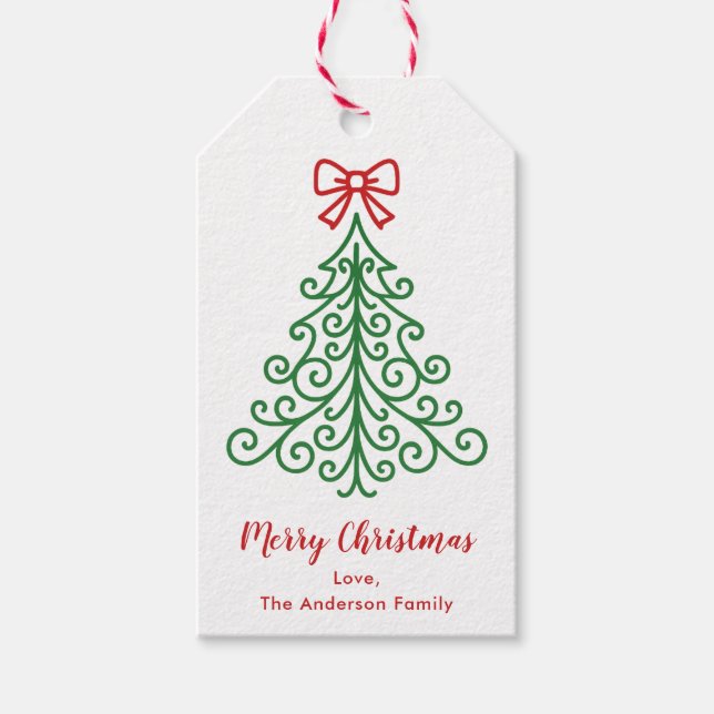 Einfaches Baum mit Bow Moderne Weihnachten Geschenkanhänger (Vorderseite)