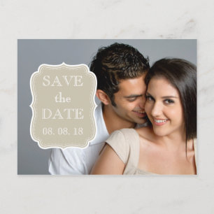 EINFACHES BEIGE WEISS DES FOTO-SAVE THE DATE ANKÜNDIGUNGSPOSTKARTE