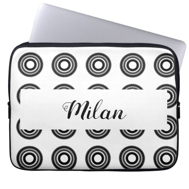einfaches benutzerdefiniertes BLACK mandala Monogr Laptopschutzhülle (Vorderseite)