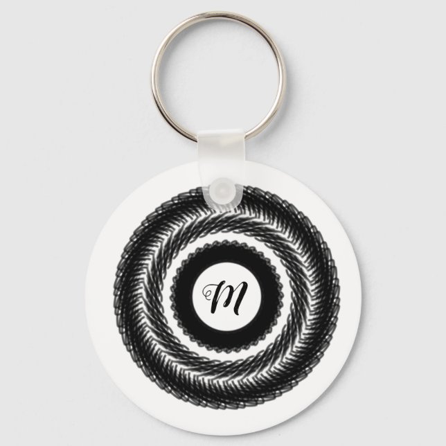 einfaches benutzerdefiniertes BLACK mandala Monogr Schlüsselanhänger (Vorderseite)
