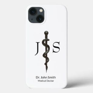 Einfaches Berufliches Asclepius Schwarz-weiß Case-Mate iPhone Hülle