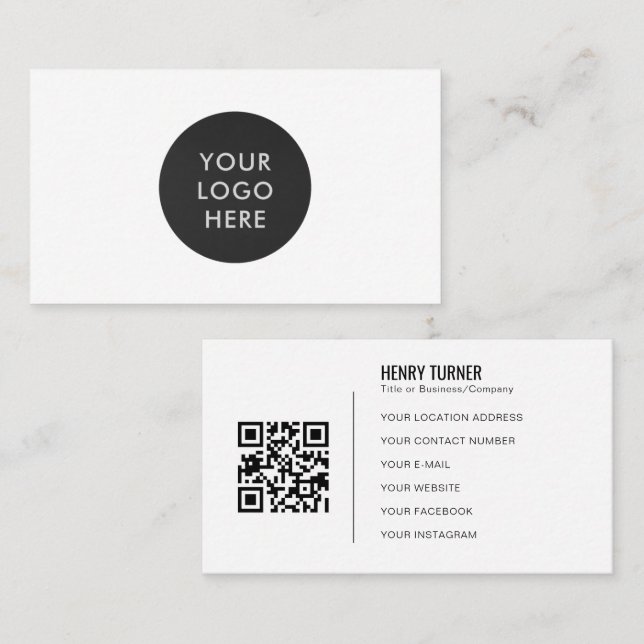 Einfaches Berufliches Logo QR Code White Company Visitenkarte (Vorne/Hinten)