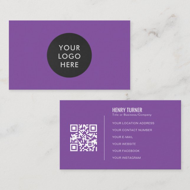 Einfaches Berufliches Logo QR Lila Company Visitenkarte (Vorne/Hinten)