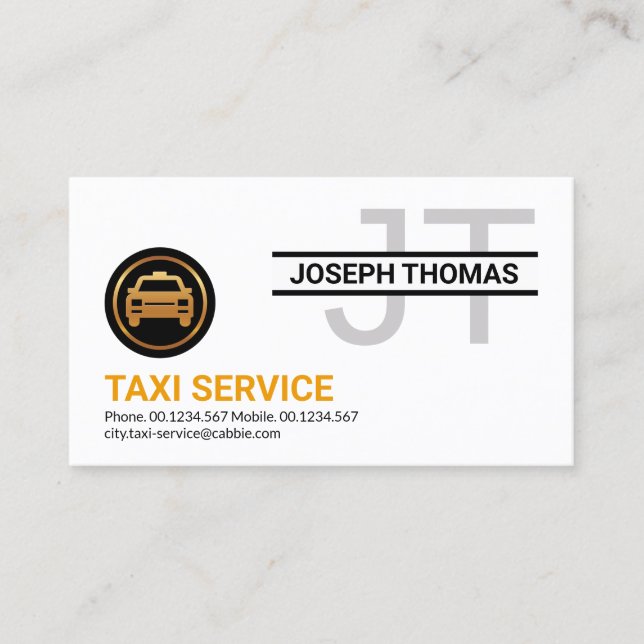 Einfaches Berufliches Monogramm Gelbes Taxi Visitenkarte (Vorderseite)
