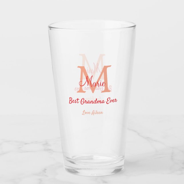 einfaches, bestes Oma-Monogramm Glas (Vorderseite)