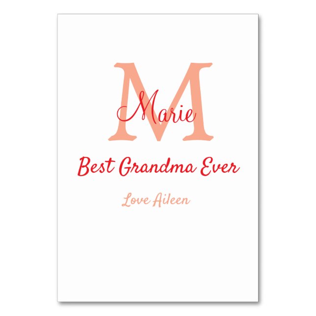 einfaches, bestes Oma-Monogramm Tischnummer (Vorderseite)