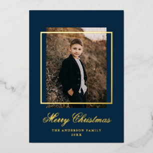Einfaches Bilderrahmen-Foto in Navy und Gold Folien Feiertagskarte