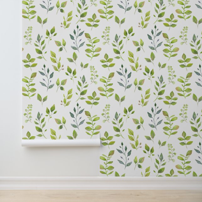 Einfaches Bio Green und Blue Leaf Muster Tapete (Anwendung)
