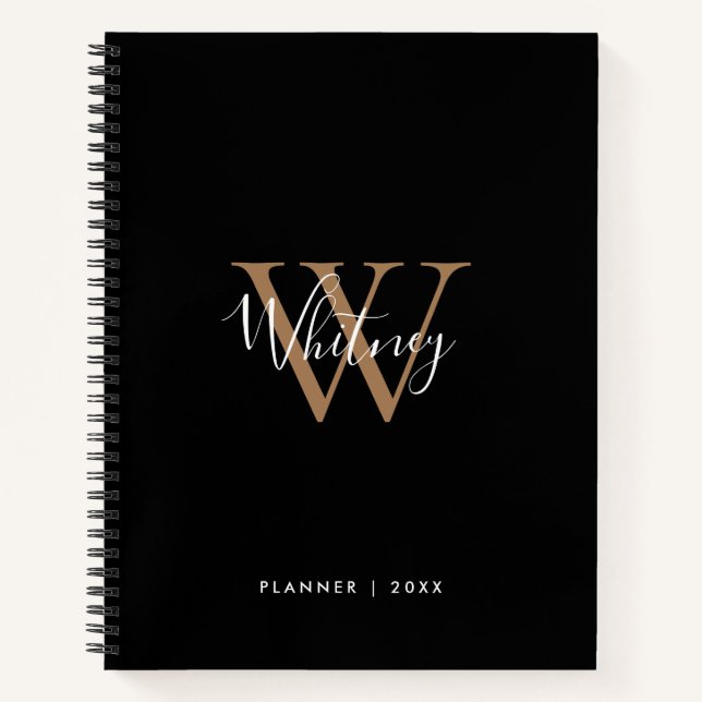 Einfaches Black Gold Script Monogram Name-Notebook Notizbuch (Vorderseite)