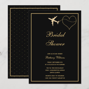 Einfaches Black Gold Travel Brautparty Einladung
