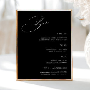 Einfaches Black Wedding Bar Menu Poster