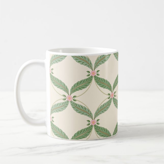 Einfaches Blätter-Blumen-Rastermuster Kaffeetasse (Links)