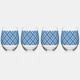 Einfaches Blau/Babyblau Gingham Diagonale Karierun Weinglas Ohne Stiel