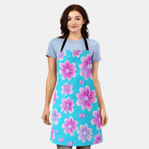 Einfaches Blau und Rosa Blume-Muster Schürze