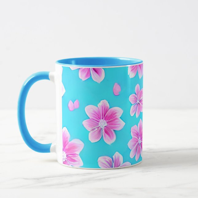 Einfaches Blau und Rosa Blume-Muster Tasse (Links)
