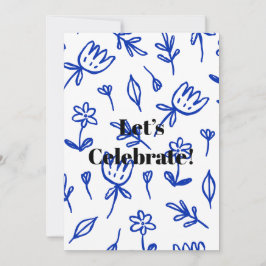 Einfaches blaues Blumenmuster Einladung