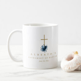 Einfaches blaues, florales, katholisches Taufbecke Kaffeetasse