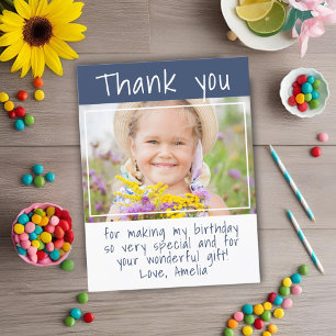 Einfaches blaues Mädchen-Foto-Birthday-Dankeschön Postkarte
