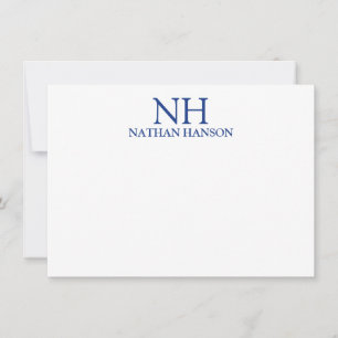 Einfaches blaues Monogramm Modern Mitteilungskarte