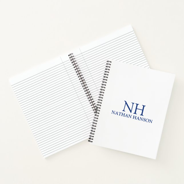 Einfaches blaues Monogramm Modern Notizbuch (Innenseite)
