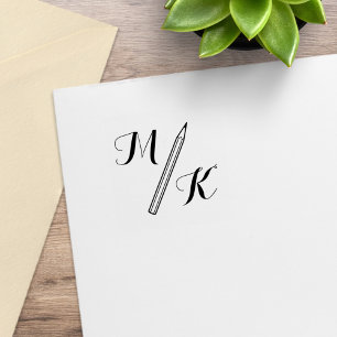 Einfaches Bleistift-Monogramm Anfangsbuchstaben 1x Gummistempel