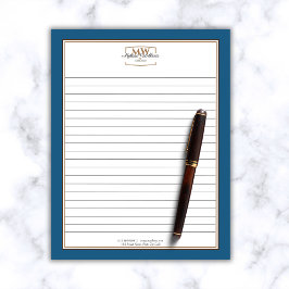 Einfaches Blue Monogram Lined Business Notizblock
